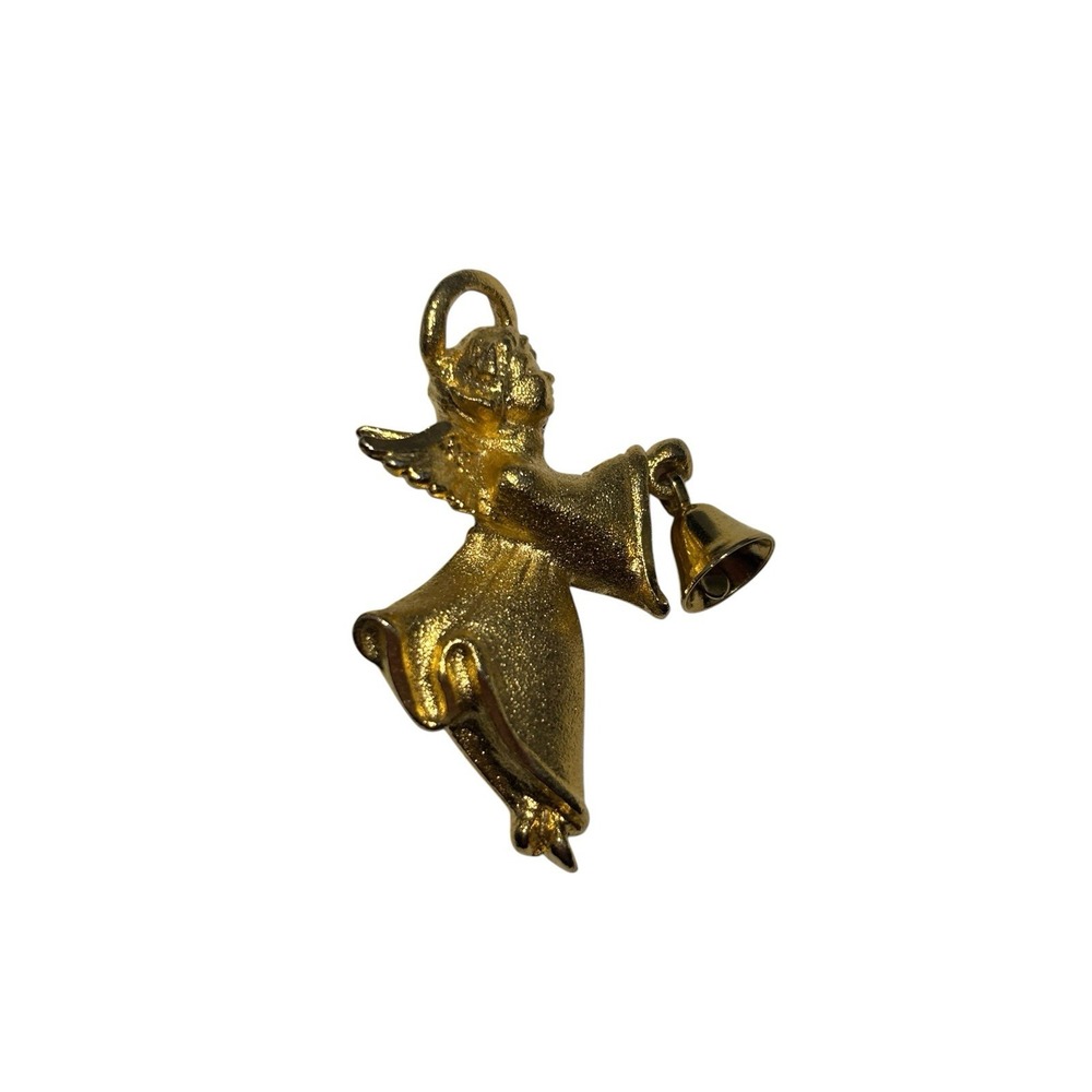 Vintage Robyn Rush Gold Tone Brushed Christmas Angel Figurine Brooch Pin